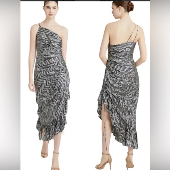 Cinq a Sept Silk Christel Ruched Midi Dress 4 - Picture 1 of 9